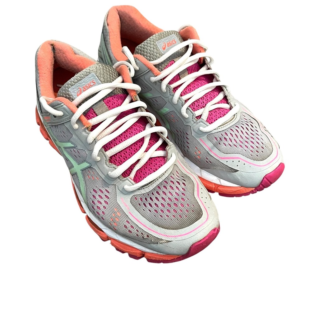 Asics Womens Grey Gel Kayano 22 Size 9 Running‎ Shoes T597N Pink Orange Athletic